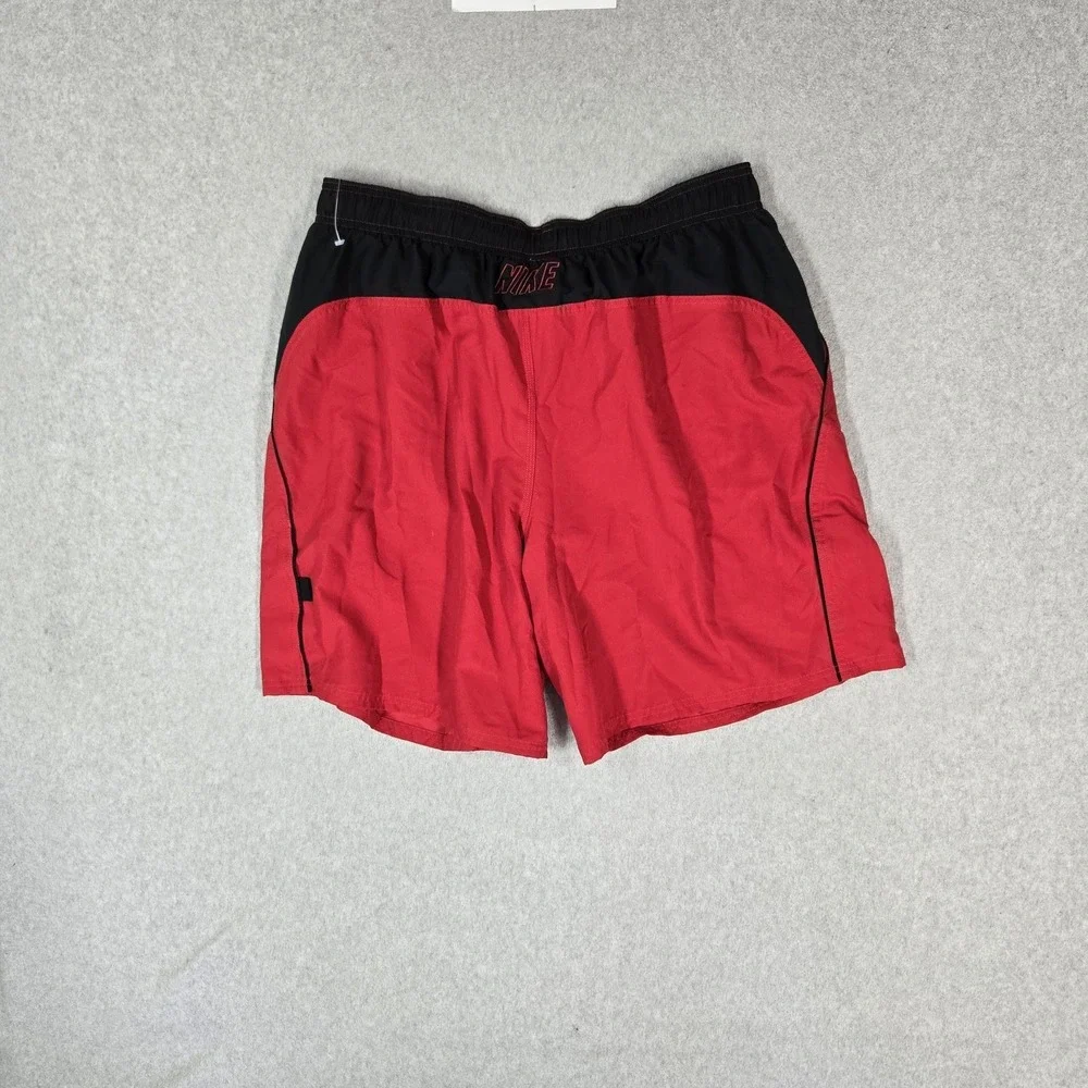 Nike Men Swimwear XXL Red Swim Trunks Logo Swoosh Embroidered